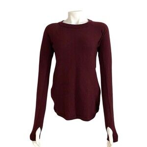 Lululemon Sit In Lotus Sweater Washable Merino Wool Size 4 Garnet Red Crew Neck